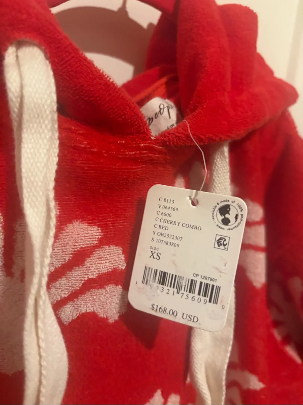 Free People Shell Baby Hoodie XS Cherry Combo NWT